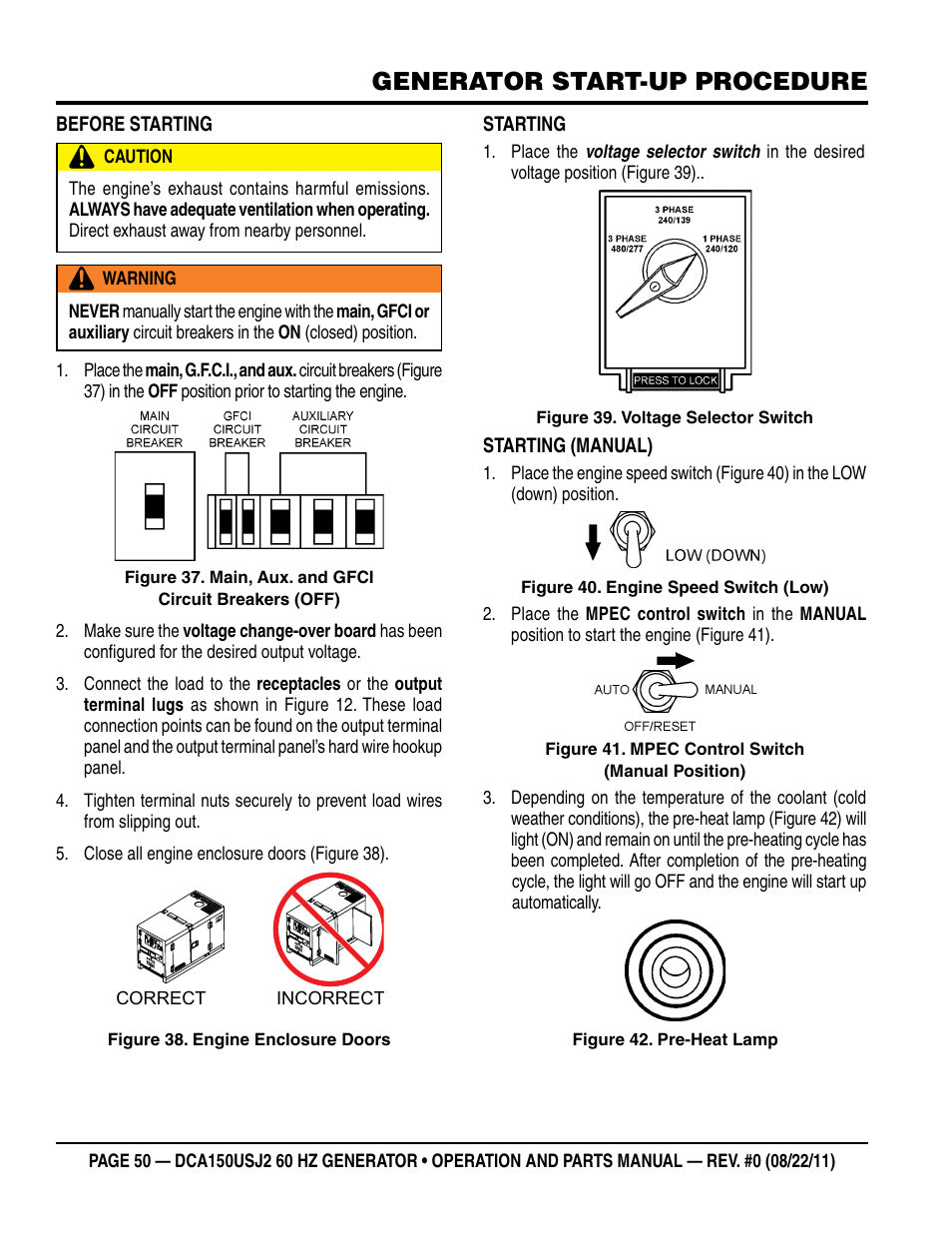 Generator start-up procedure | Multiquip MQ Power Whisperwatt 60HZ Generator DCA150USJ2 User Manual | Page 50 / 102