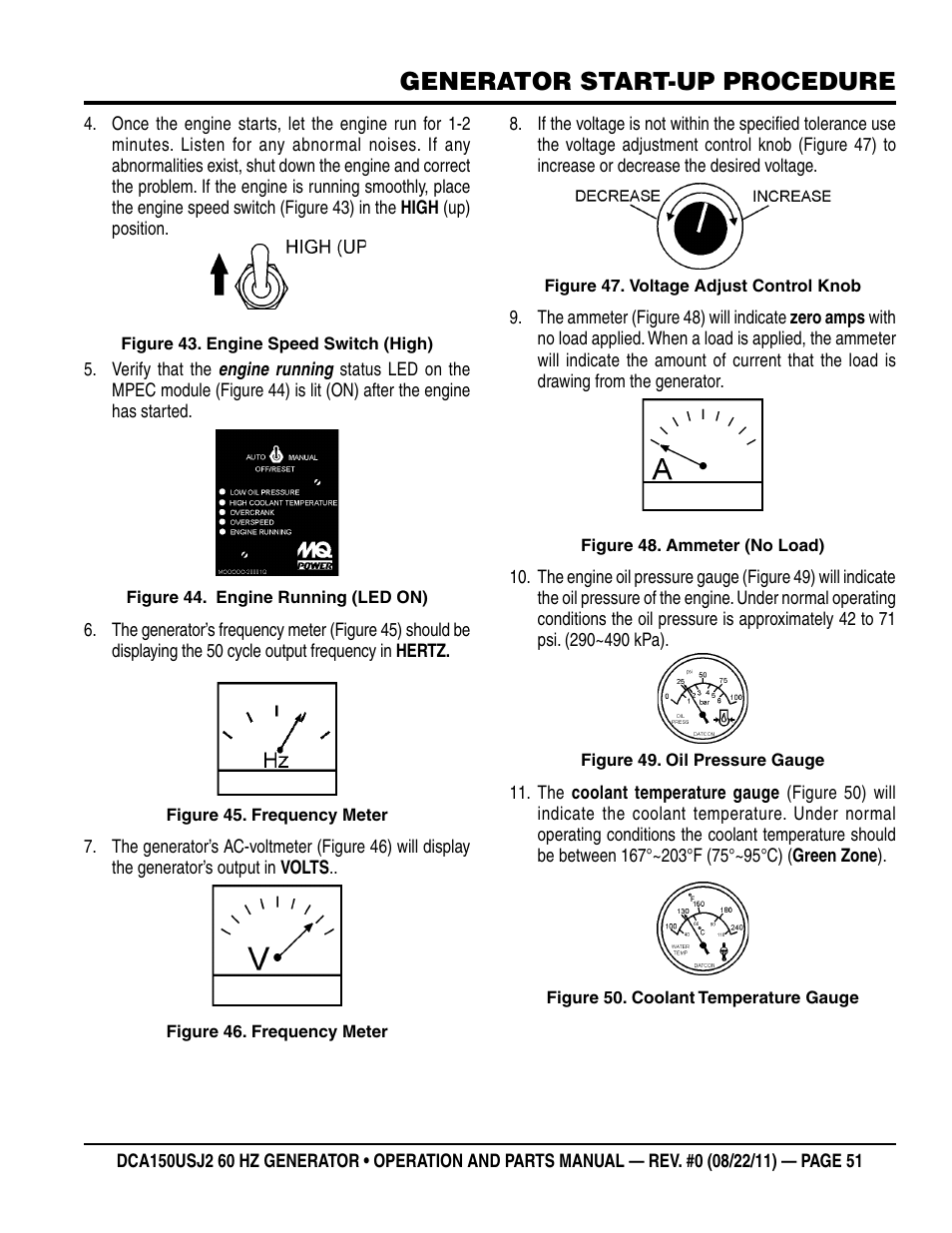 Generator start-up procedure | Multiquip MQ Power Whisperwatt 60HZ Generator DCA150USJ2 User Manual | Page 51 / 102