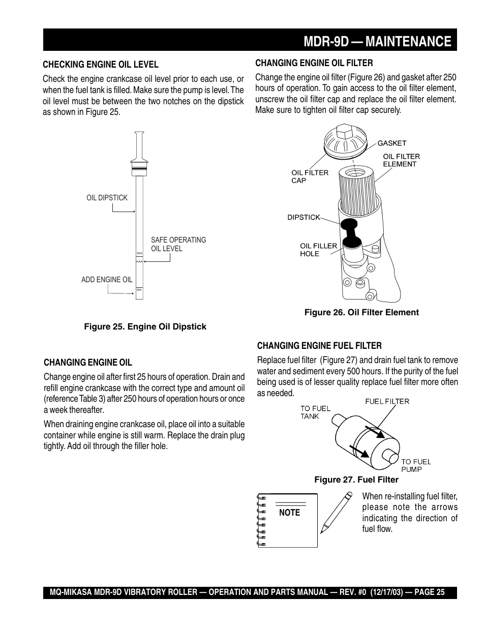 Mdr-9d — maintenance | Multiquip Mikasa Vibratory Walk-Behind Roller MDR-9D User Manual | Page 25 / 104