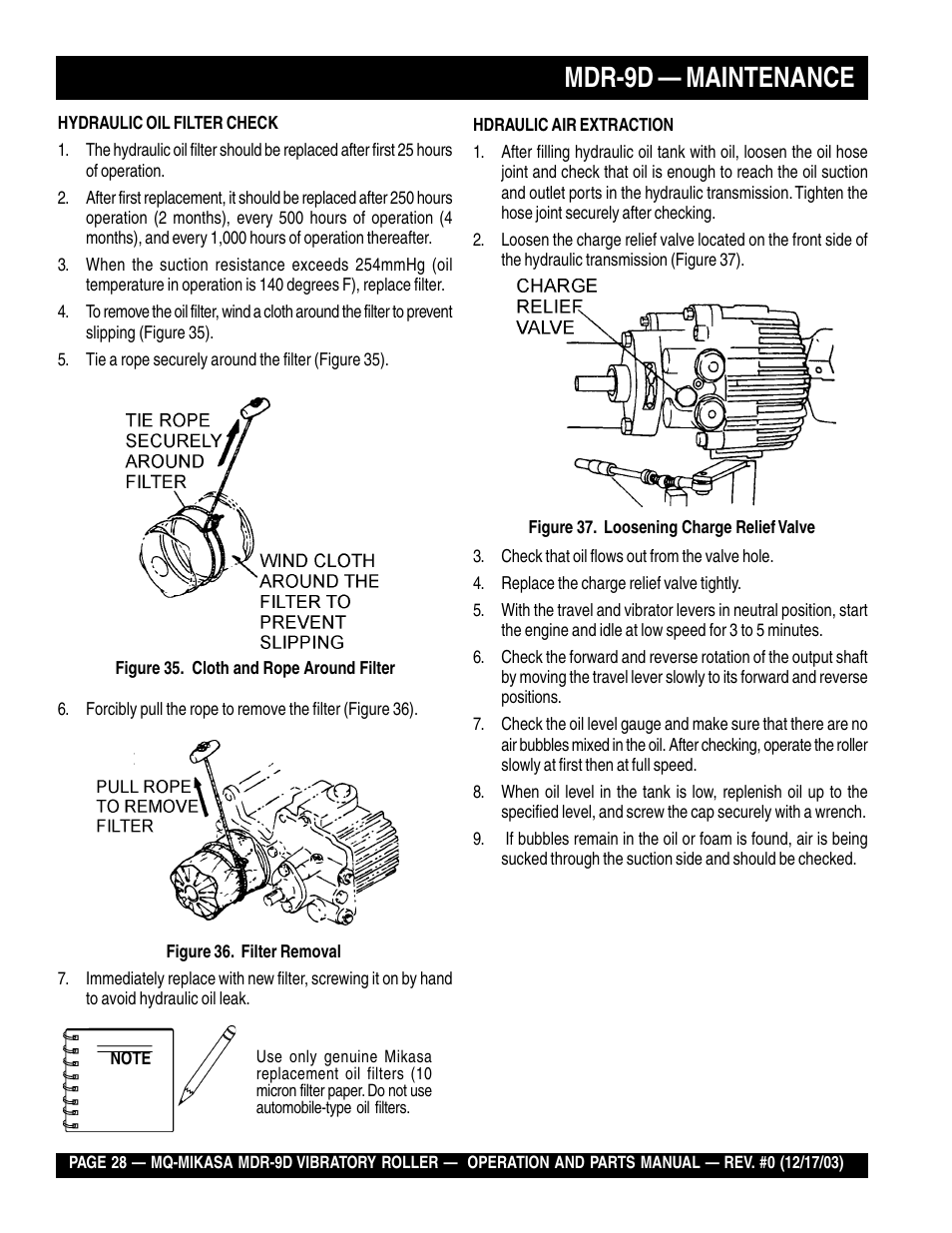 Mdr-9d — maintenance | Multiquip Mikasa Vibratory Walk-Behind Roller MDR-9D User Manual | Page 28 / 104