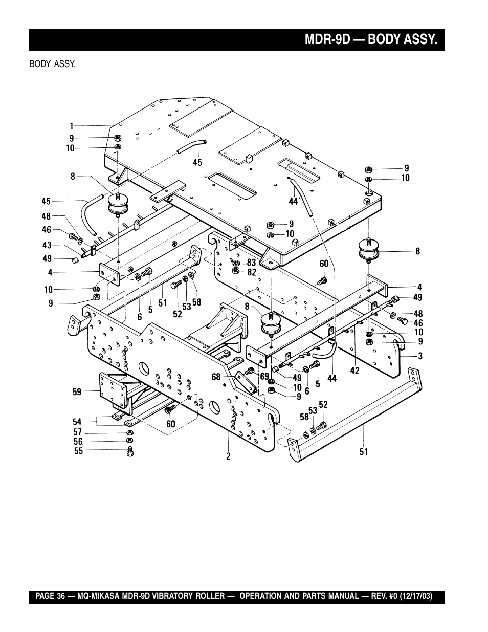 Mdr-9d — body assy | Multiquip Mikasa Vibratory Walk-Behind Roller MDR-9D User Manual | Page 36 / 104