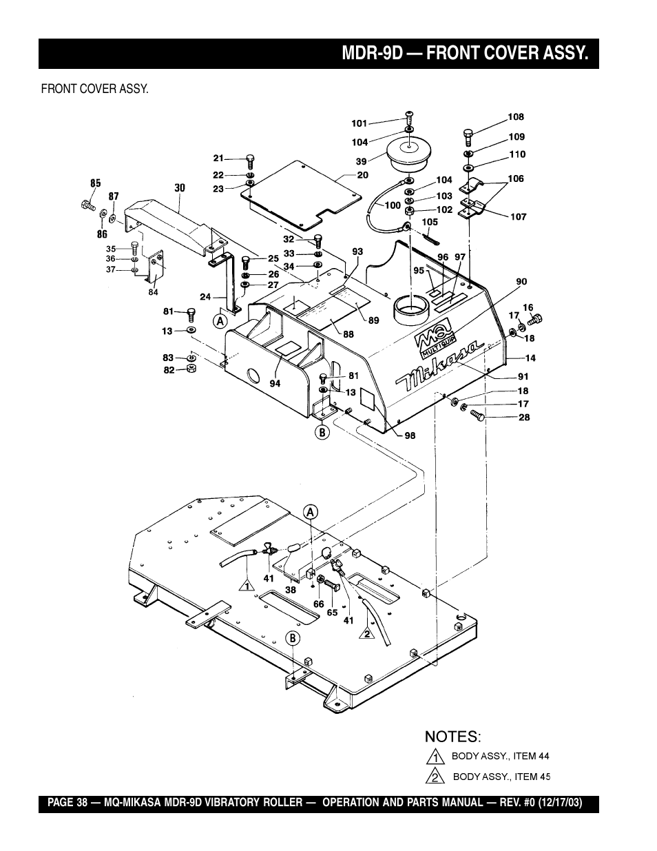 Mdr-9d — front cover assy | Multiquip Mikasa Vibratory Walk-Behind Roller MDR-9D User Manual | Page 38 / 104