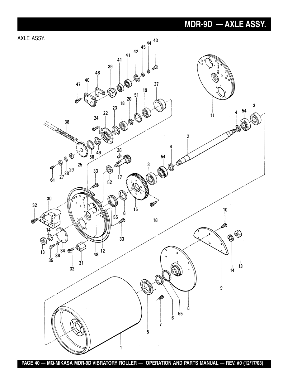 Mdr-9d — axle assy | Multiquip Mikasa Vibratory Walk-Behind Roller MDR-9D User Manual | Page 40 / 104