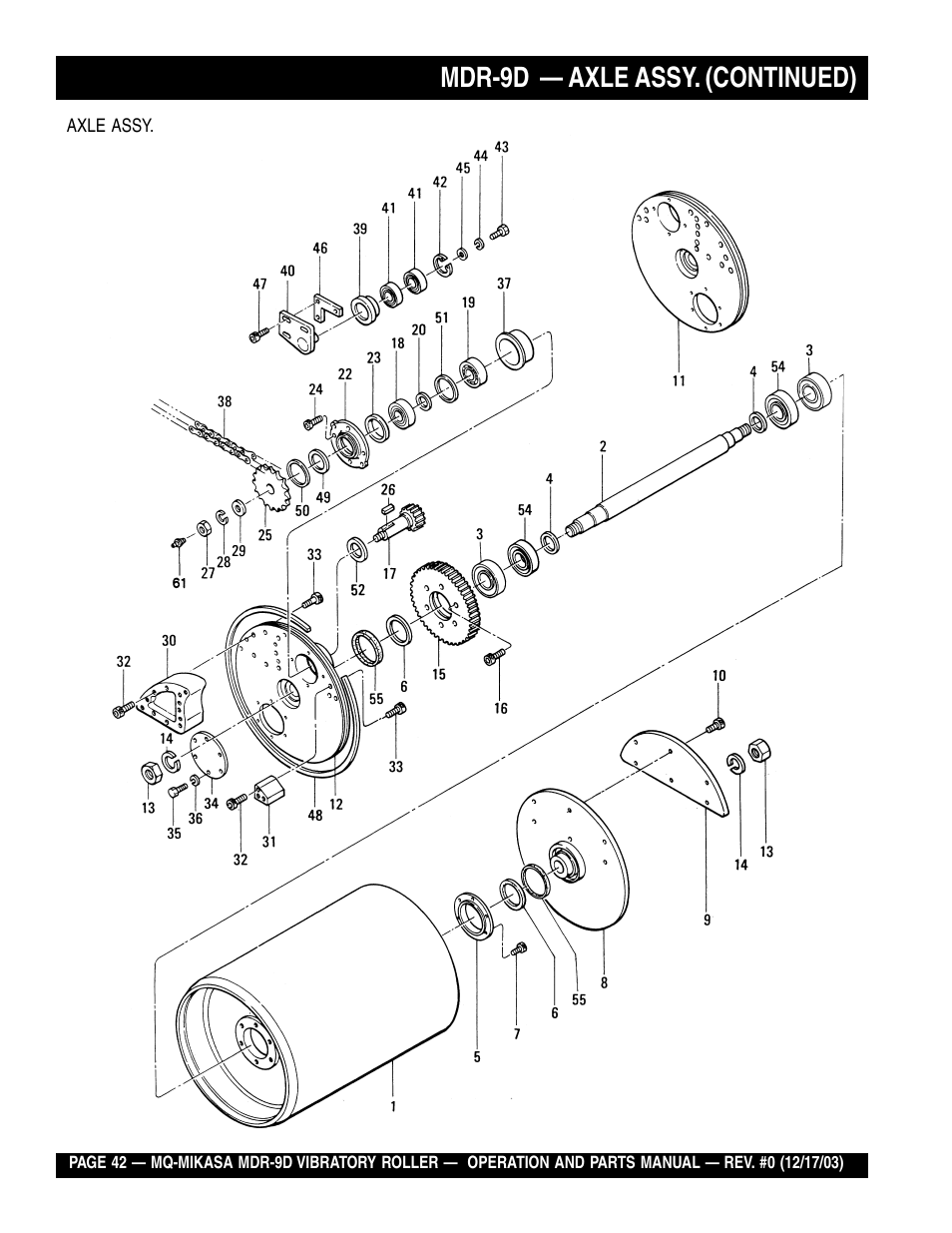 Mdr-9d — axle assy. (continued) | Multiquip Mikasa Vibratory Walk-Behind Roller MDR-9D User Manual | Page 42 / 104