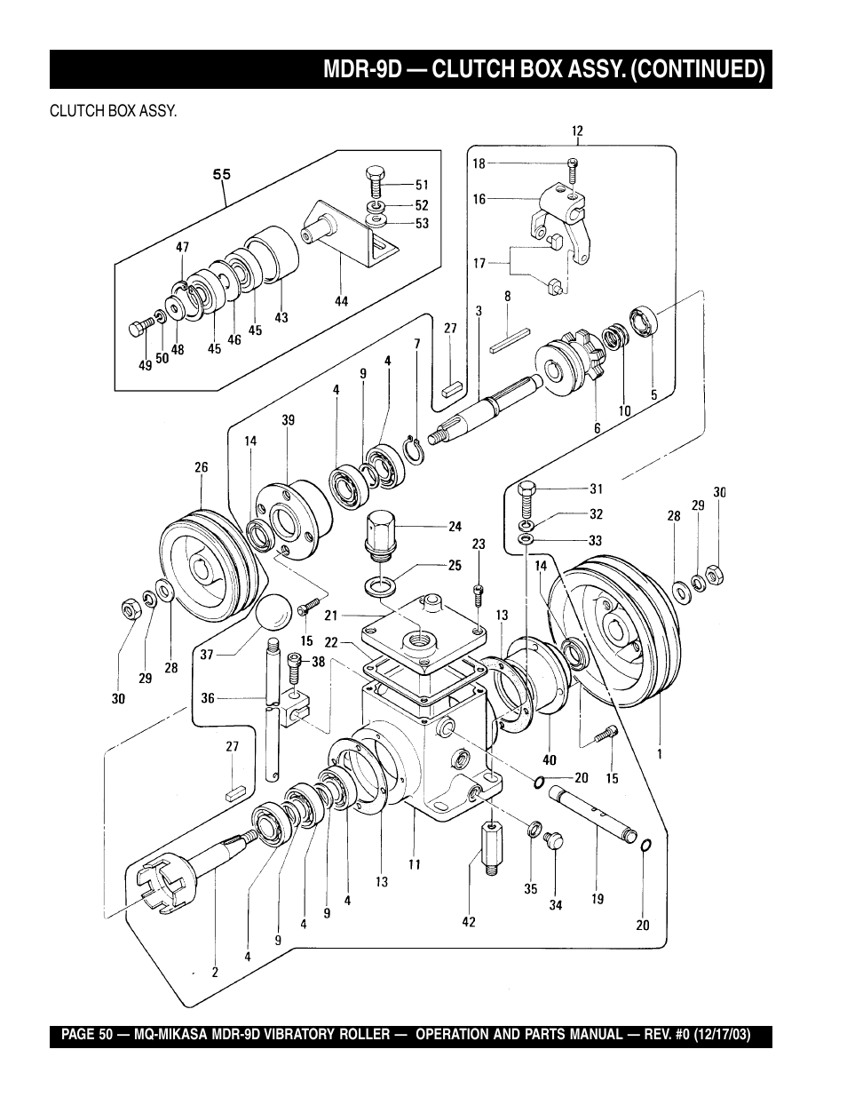 Mdr-9d — clutch box assy. (continued) | Multiquip Mikasa Vibratory Walk-Behind Roller MDR-9D User Manual | Page 50 / 104