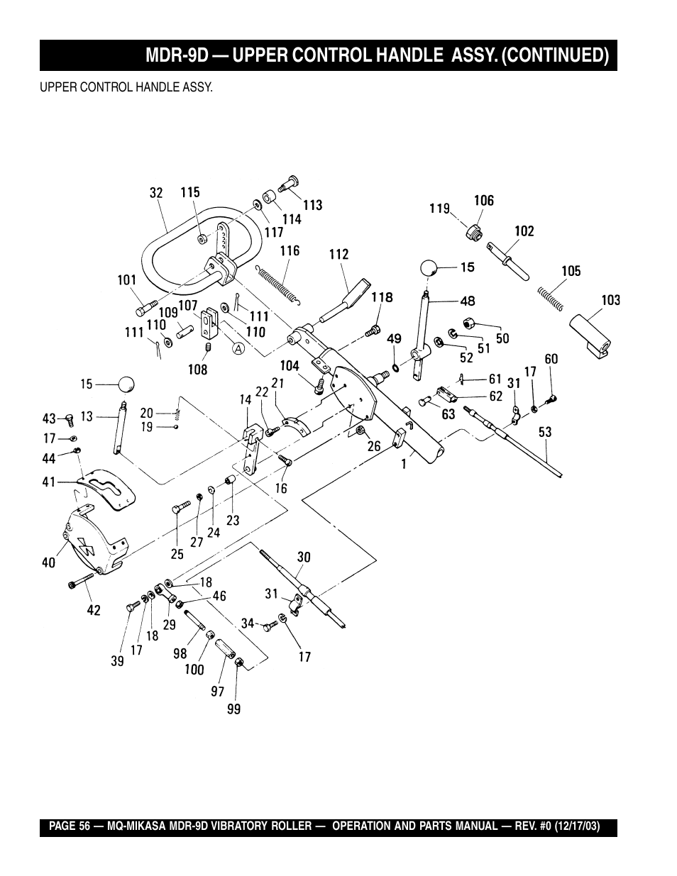 Mdr-9d — upper control handle assy. (continued) | Multiquip Mikasa Vibratory Walk-Behind Roller MDR-9D User Manual | Page 56 / 104