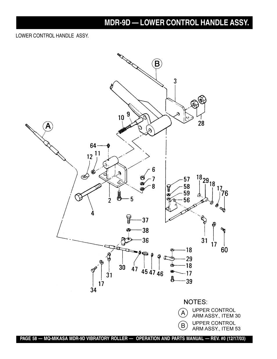 Mdr-9d — lower control handle assy | Multiquip Mikasa Vibratory Walk-Behind Roller MDR-9D User Manual | Page 58 / 104