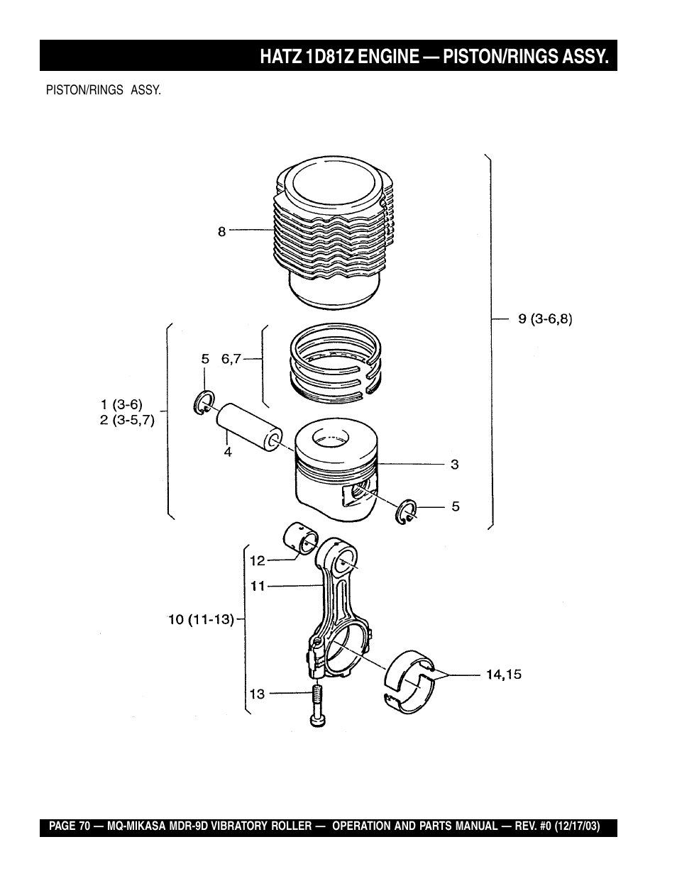 Hatz 1d81z engine — piston/rings assy | Multiquip Mikasa Vibratory Walk-Behind Roller MDR-9D User Manual | Page 70 / 104
