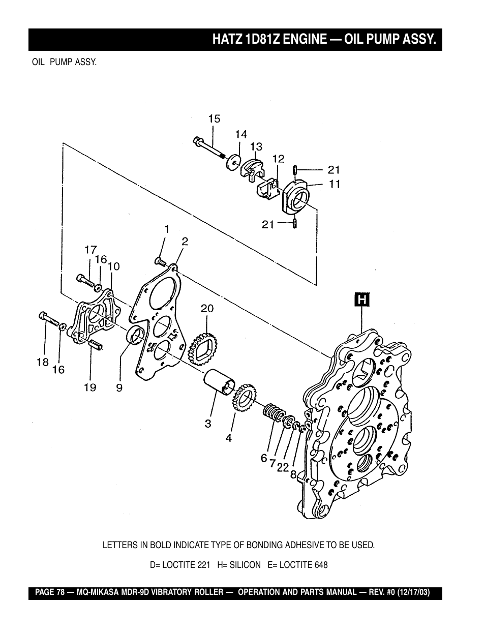 Hatz 1d81z engine — oil pump assy | Multiquip Mikasa Vibratory Walk-Behind Roller MDR-9D User Manual | Page 78 / 104