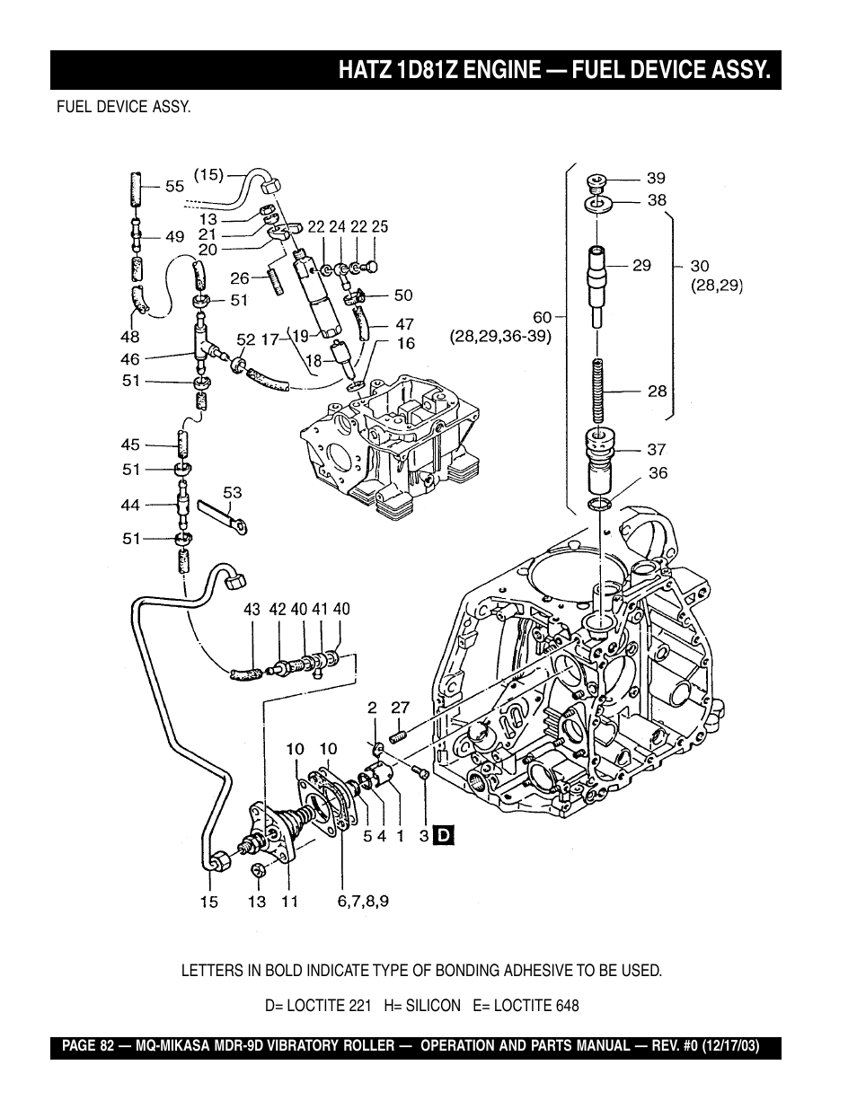 Hatz 1d81z engine — fuel device assy | Multiquip Mikasa Vibratory Walk-Behind Roller MDR-9D User Manual | Page 82 / 104