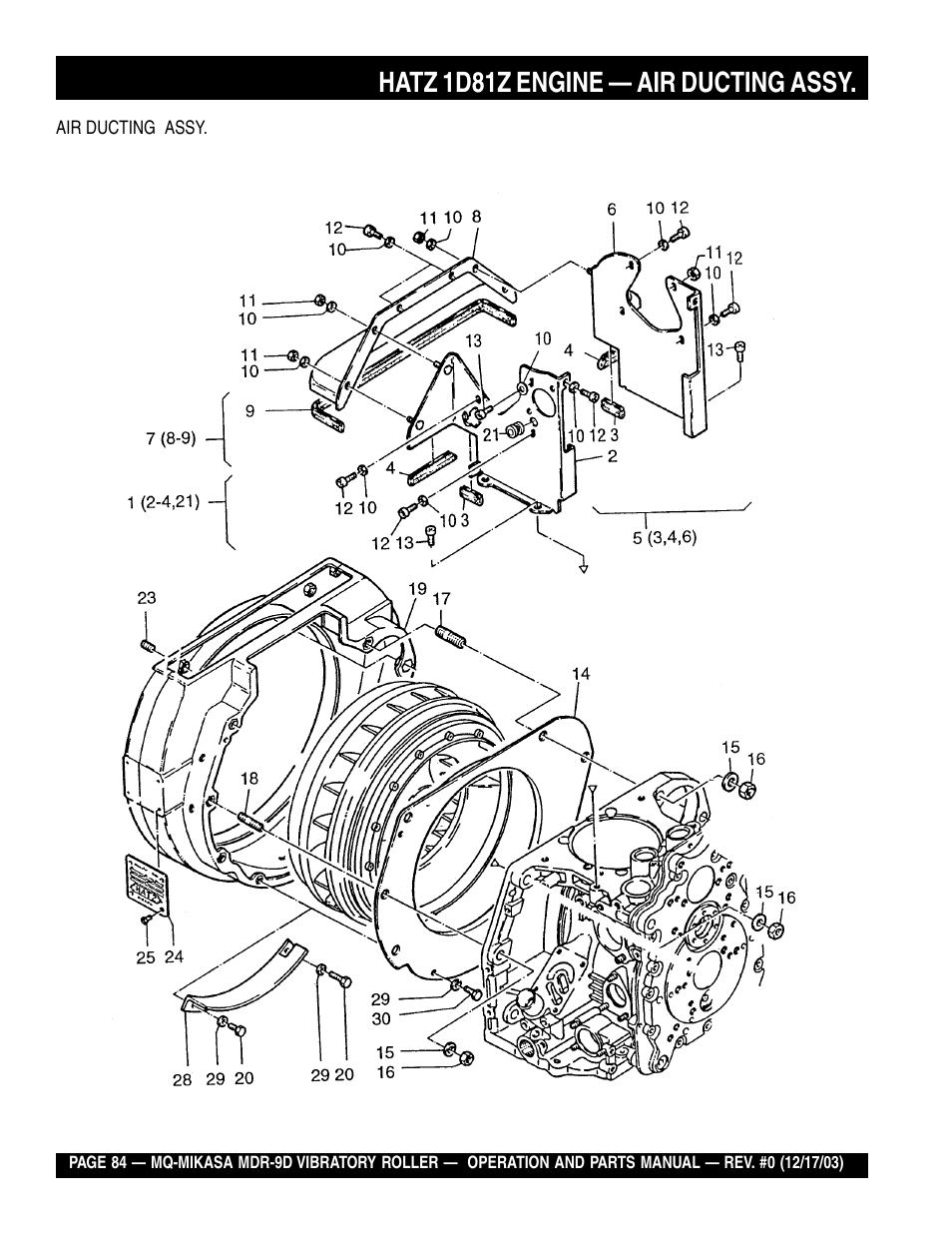 Hatz 1d81z engine — air ducting assy | Multiquip Mikasa Vibratory Walk-Behind Roller MDR-9D User Manual | Page 84 / 104