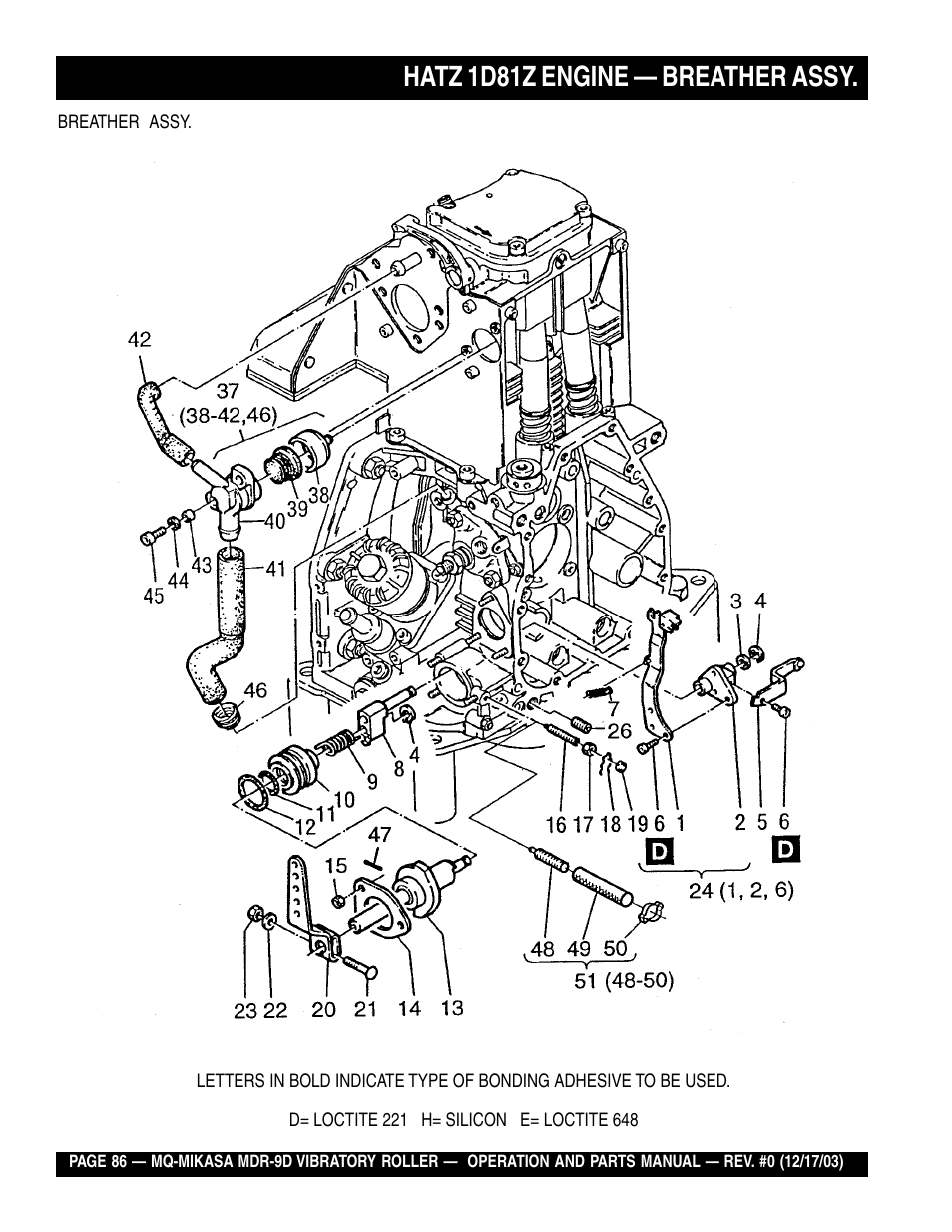 Hatz 1d81z engine — breather assy | Multiquip Mikasa Vibratory Walk-Behind Roller MDR-9D User Manual | Page 86 / 104