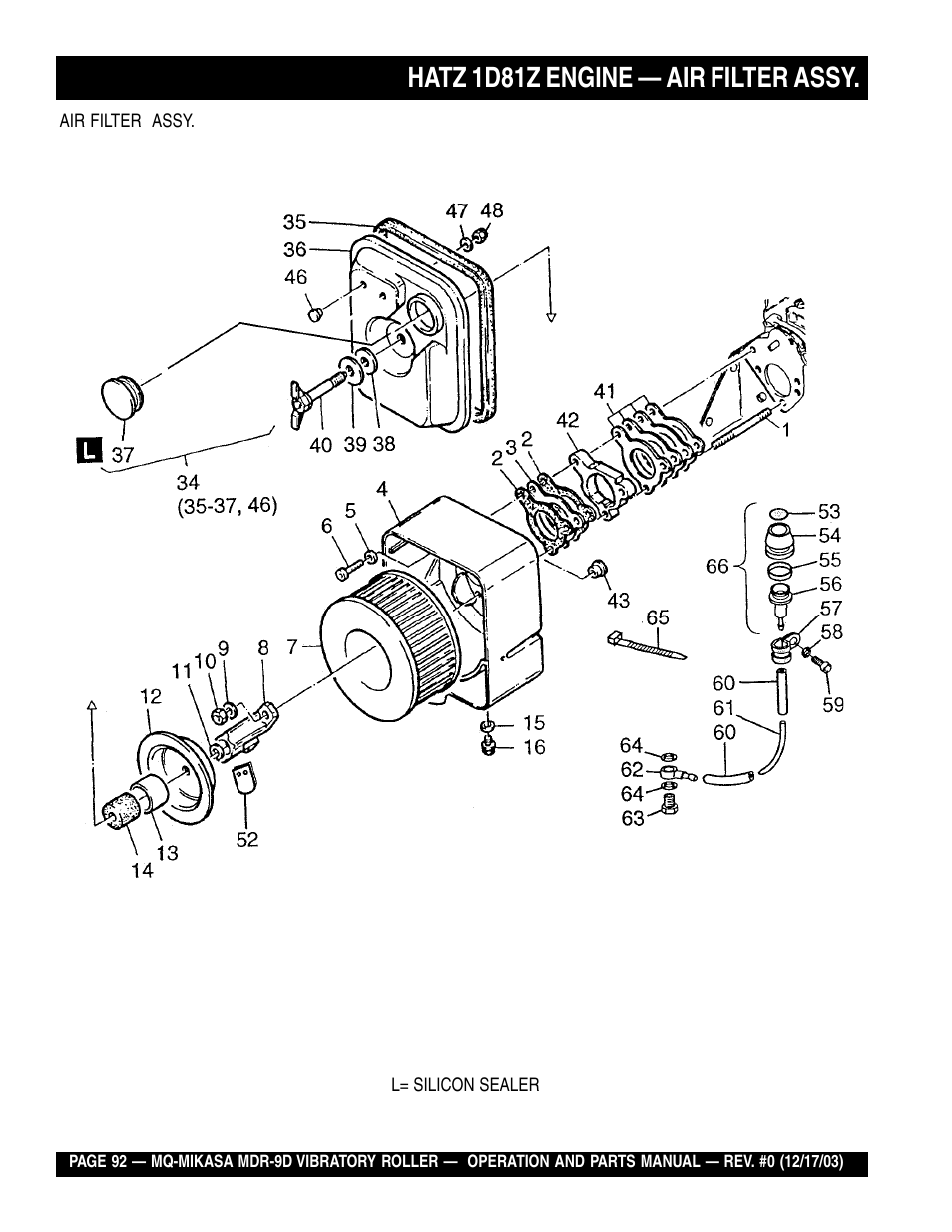 Hatz 1d81z engine — air filter assy | Multiquip Mikasa Vibratory Walk-Behind Roller MDR-9D User Manual | Page 92 / 104