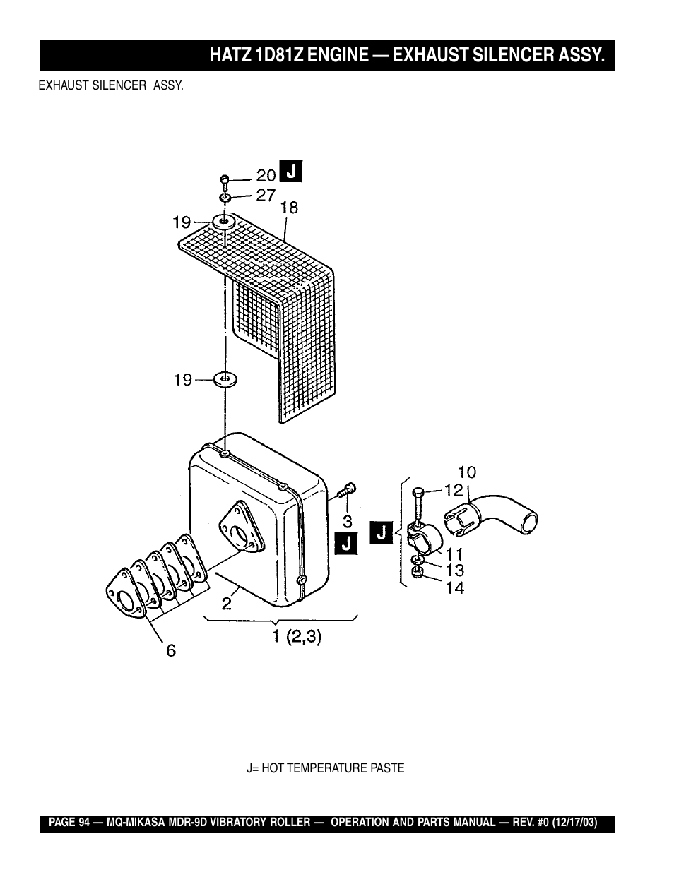 Hatz 1d81z engine — exhaust silencer assy | Multiquip Mikasa Vibratory Walk-Behind Roller MDR-9D User Manual | Page 94 / 104