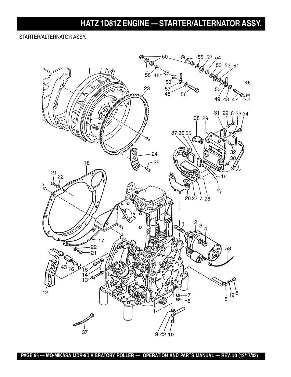 Hatz 1d81z engine — starter/alternator assy | Multiquip Mikasa Vibratory Walk-Behind Roller MDR-9D User Manual | Page 96 / 104