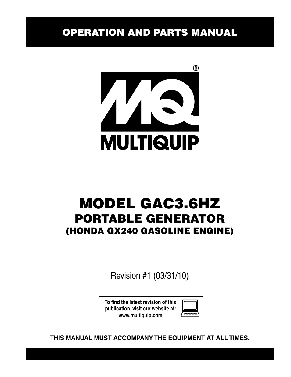 Multiquip Portable Generator GAC3.6HZ User Manual | 82 pages