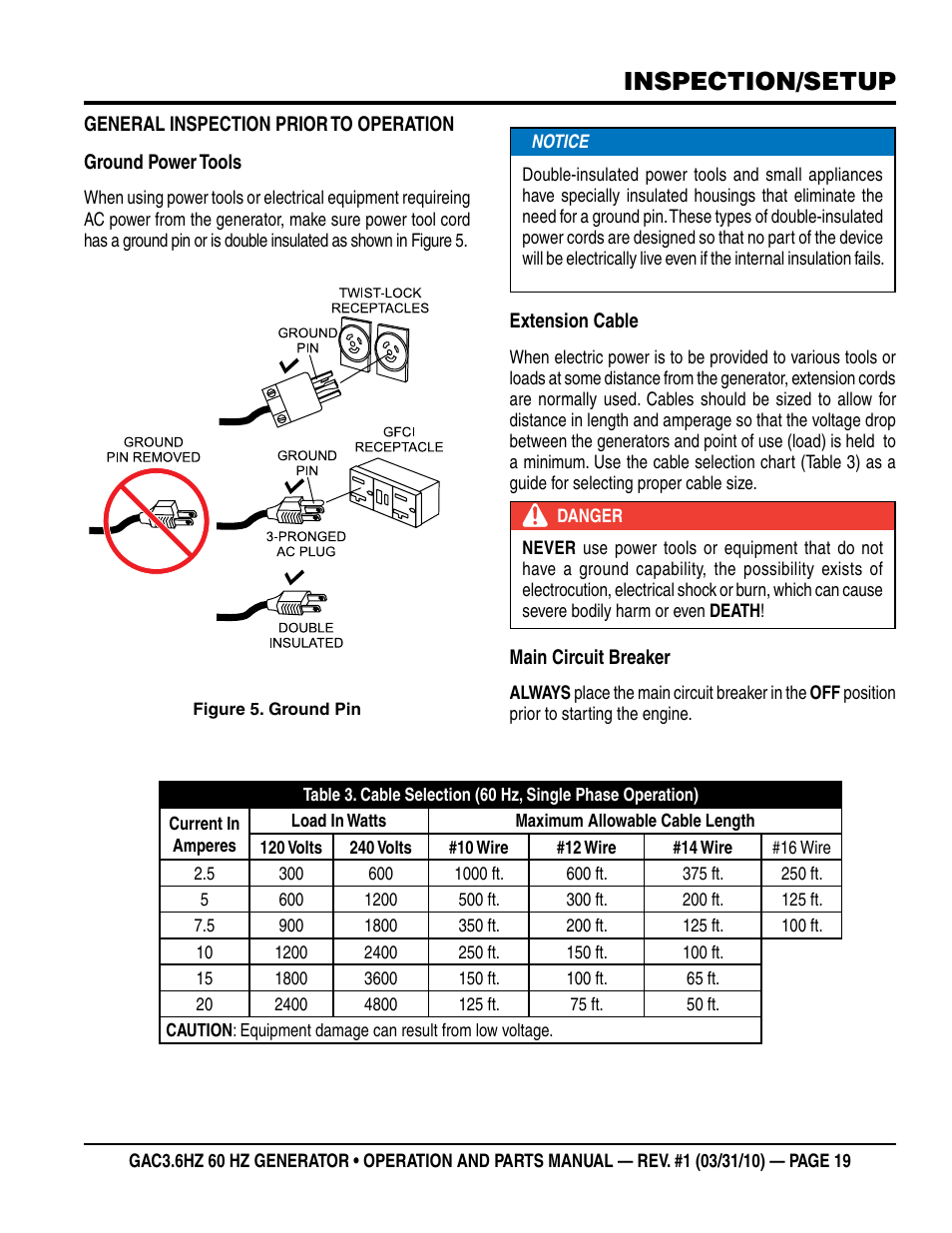 Inspection/setup | Multiquip Portable Generator GAC3.6HZ User Manual | Page 19 / 82