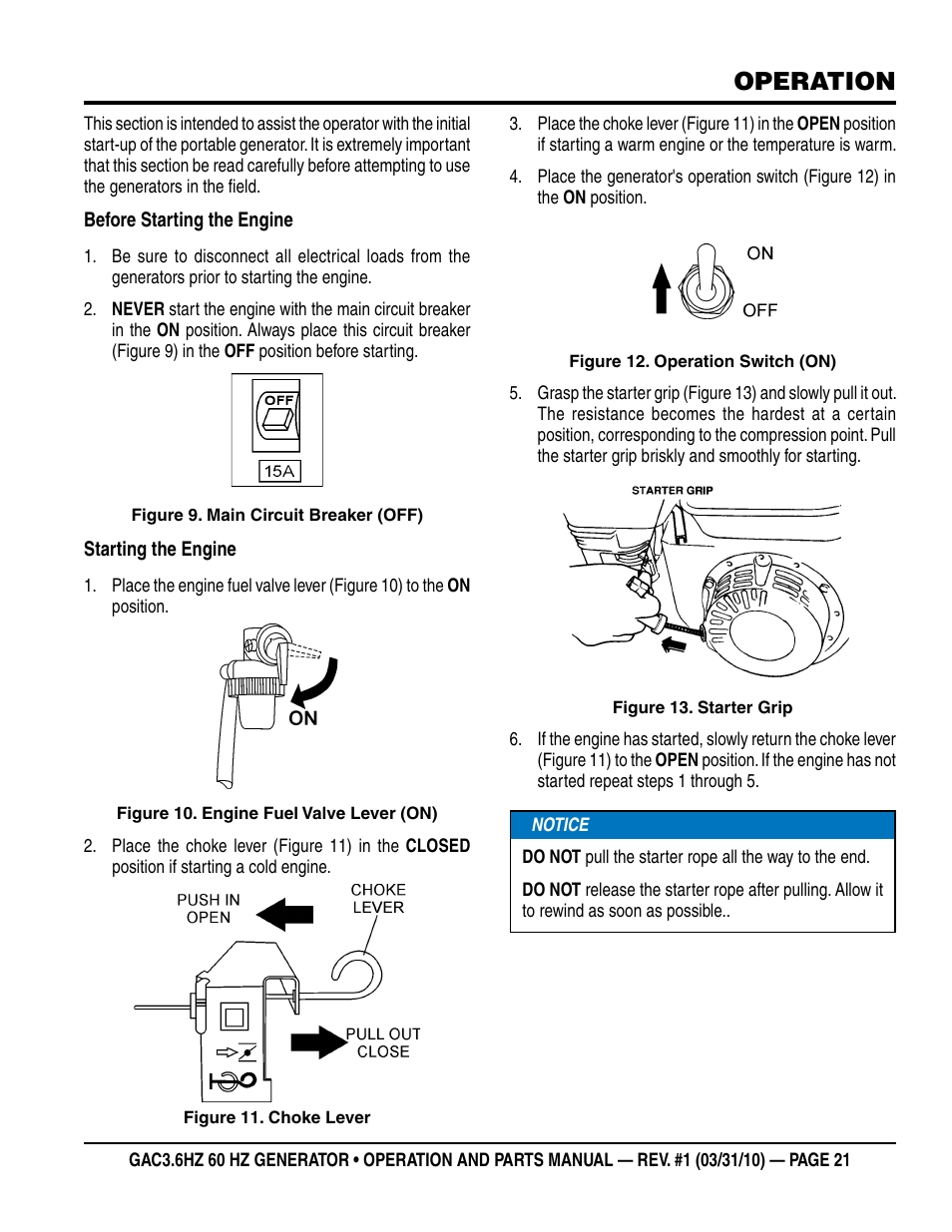 Operation | Multiquip Portable Generator GAC3.6HZ User Manual | Page 21 / 82