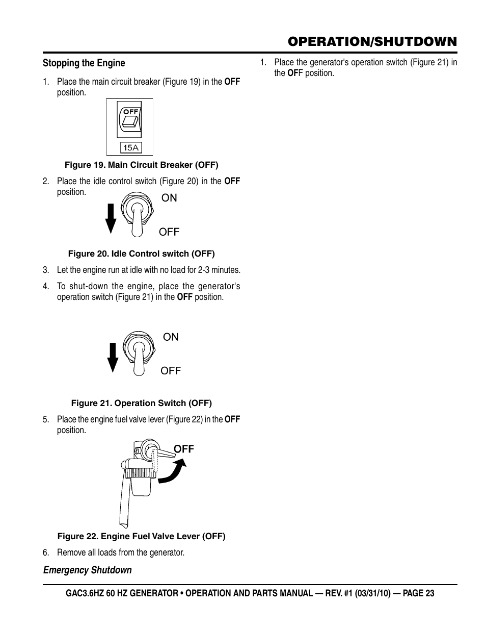 Operation/shutdown | Multiquip Portable Generator GAC3.6HZ User Manual | Page 23 / 82