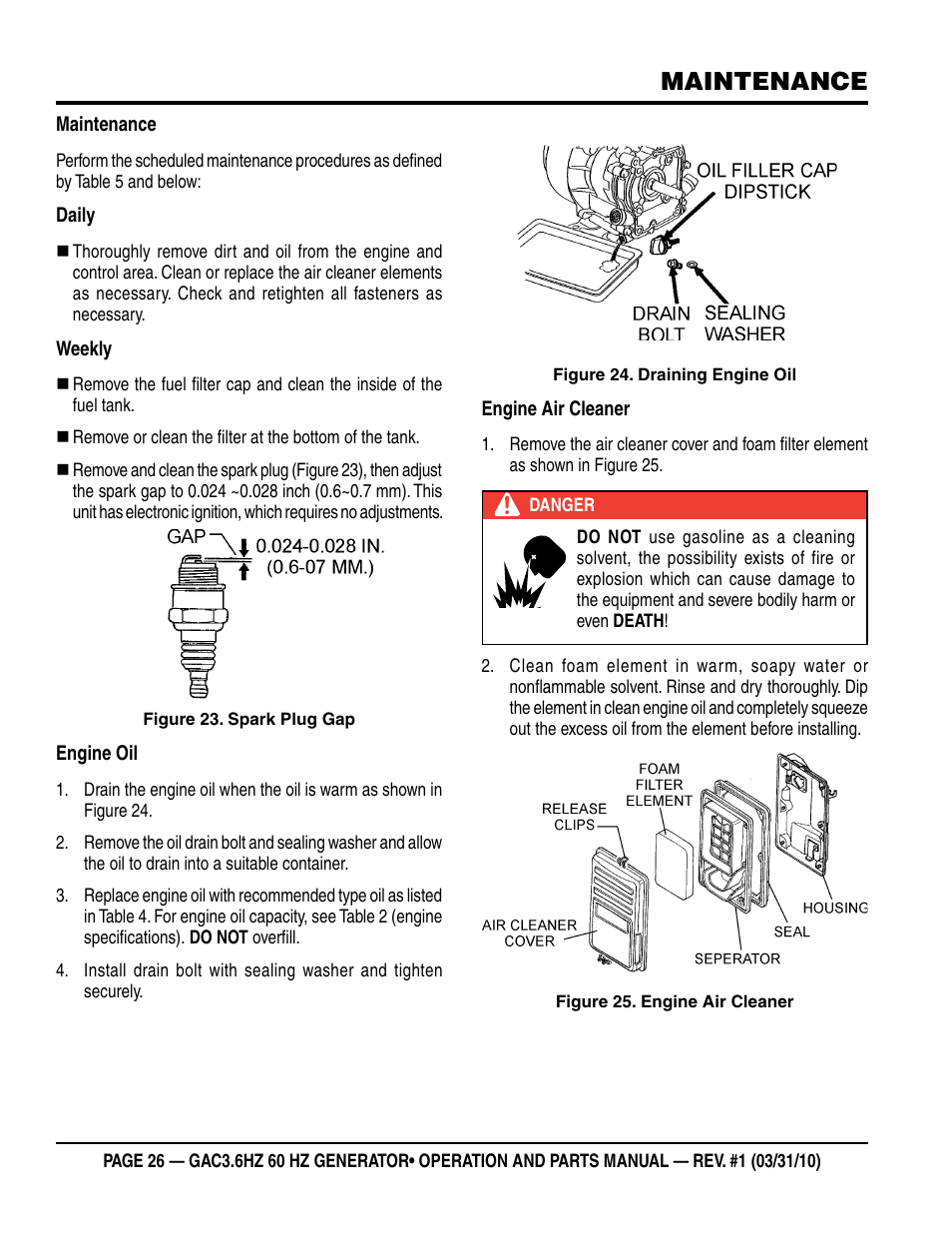 Maintenance | Multiquip Portable Generator GAC3.6HZ User Manual | Page 26 / 82