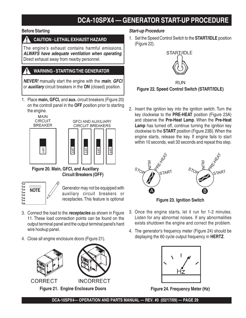 Dca-10spx4 — generator start-up procedure | Multiquip Whisperwatt Series 60 Hz Generator DCA-10SPX4 User Manual | Page 29 / 74