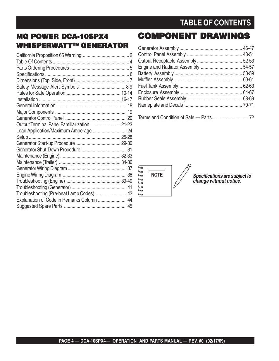Multiquip Whisperwatt Series 60 Hz Generator DCA-10SPX4 User Manual | Page 4 / 74