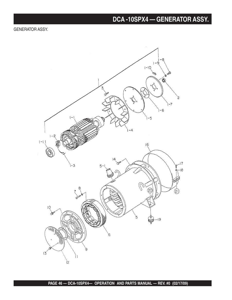 Dca -10spx4 — generator assy | Multiquip Whisperwatt Series 60 Hz Generator DCA-10SPX4 User Manual | Page 46 / 74