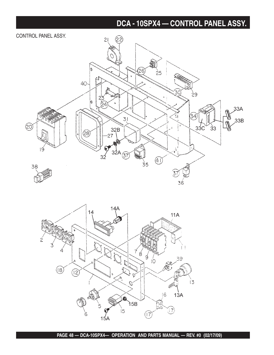 Dca - 10spx4 — control panel assy | Multiquip Whisperwatt Series 60 Hz Generator DCA-10SPX4 User Manual | Page 48 / 74