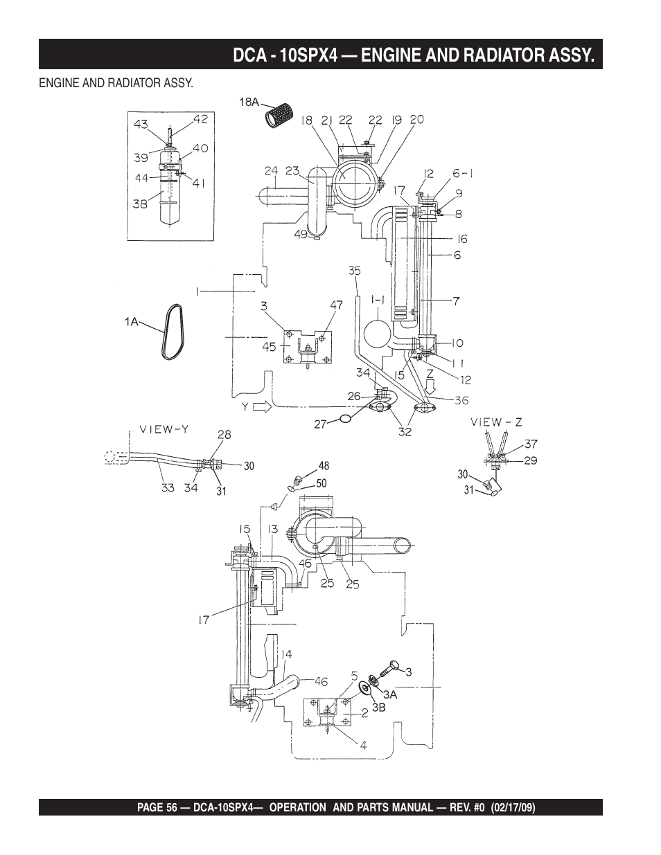 Dca - 10spx4 — engine and radiator assy | Multiquip Whisperwatt Series 60 Hz Generator DCA-10SPX4 User Manual | Page 56 / 74