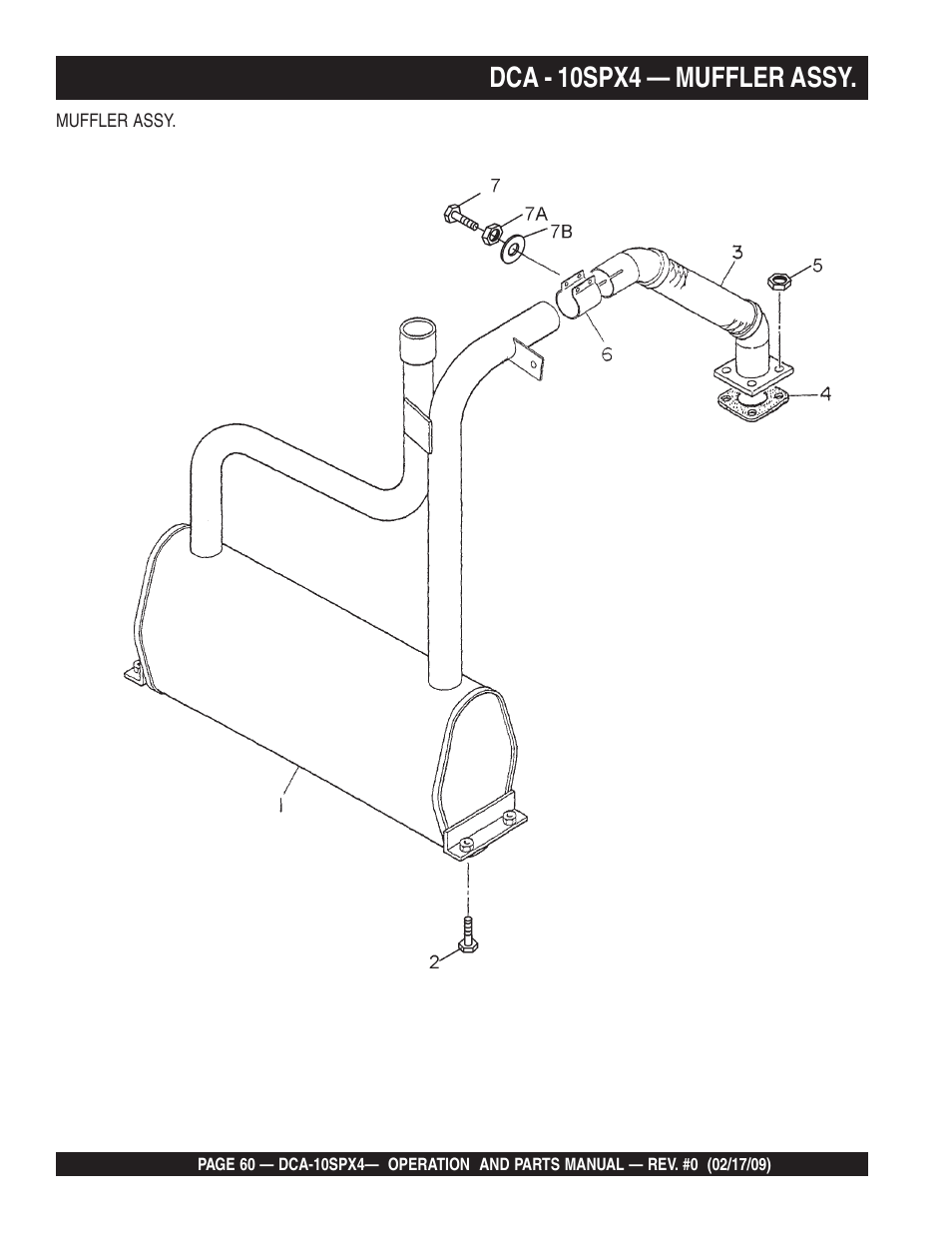 Dca - 10spx4 — muffler assy | Multiquip Whisperwatt Series 60 Hz Generator DCA-10SPX4 User Manual | Page 60 / 74