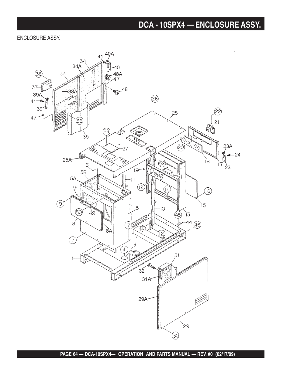 Dca - 10spx4 — enclosure assy | Multiquip Whisperwatt Series 60 Hz Generator DCA-10SPX4 User Manual | Page 64 / 74