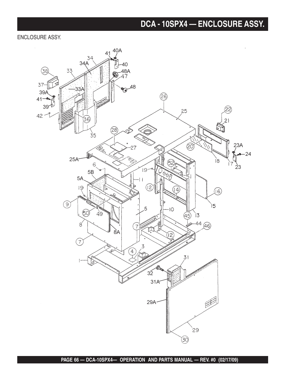 Dca - 10spx4 — enclosure assy | Multiquip Whisperwatt Series 60 Hz Generator DCA-10SPX4 User Manual | Page 66 / 74