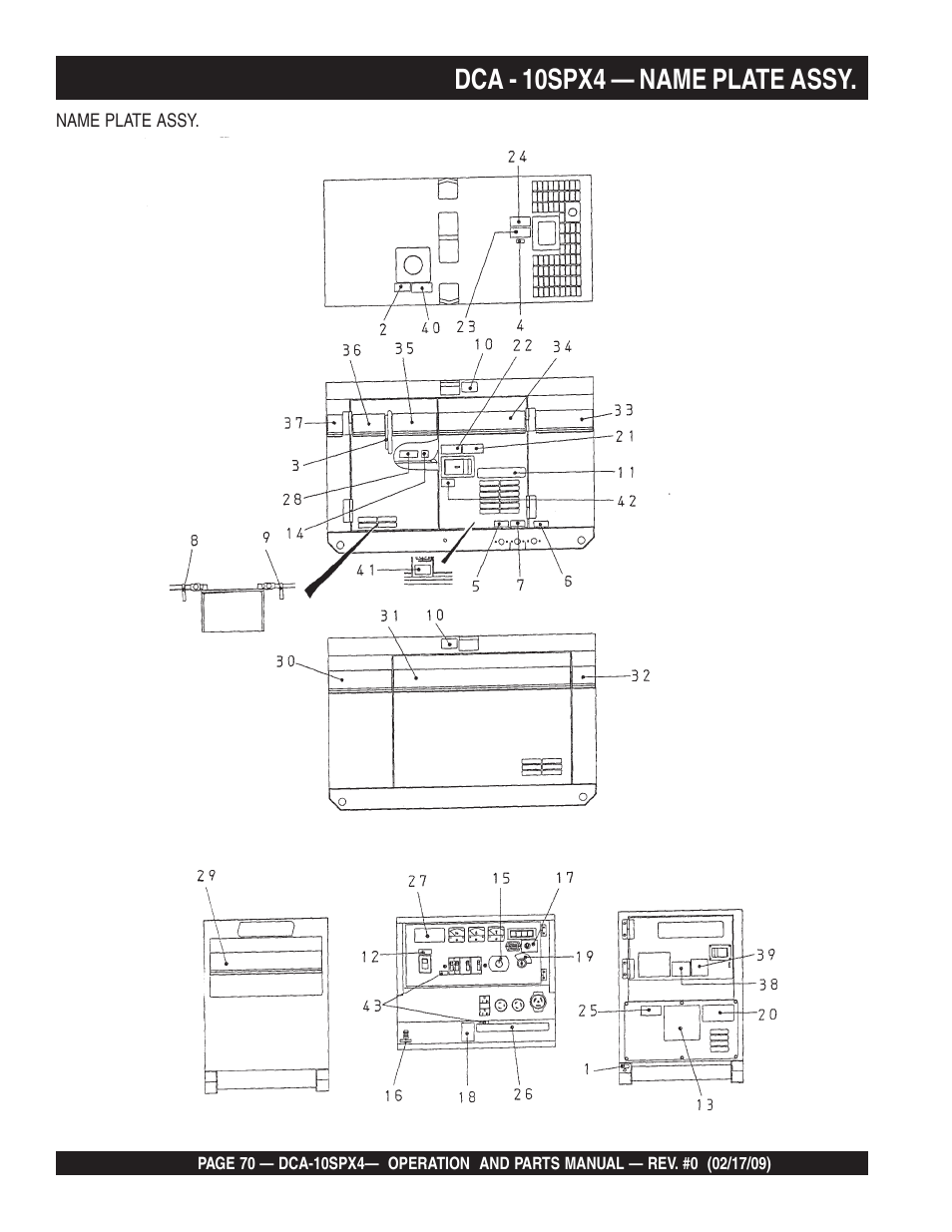 Dca - 10spx4 — name plate assy | Multiquip Whisperwatt Series 60 Hz Generator DCA-10SPX4 User Manual | Page 70 / 74