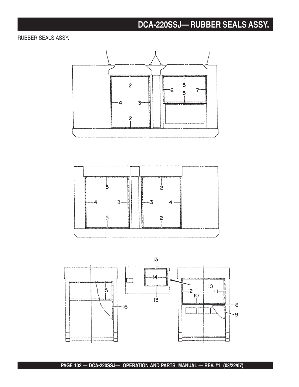 Dca-220ssj— rubber seals assy | Multiquip MQPower Whisperwatt Series 60Hz Generator DCA-220SSJ User Manual | Page 102 / 108
