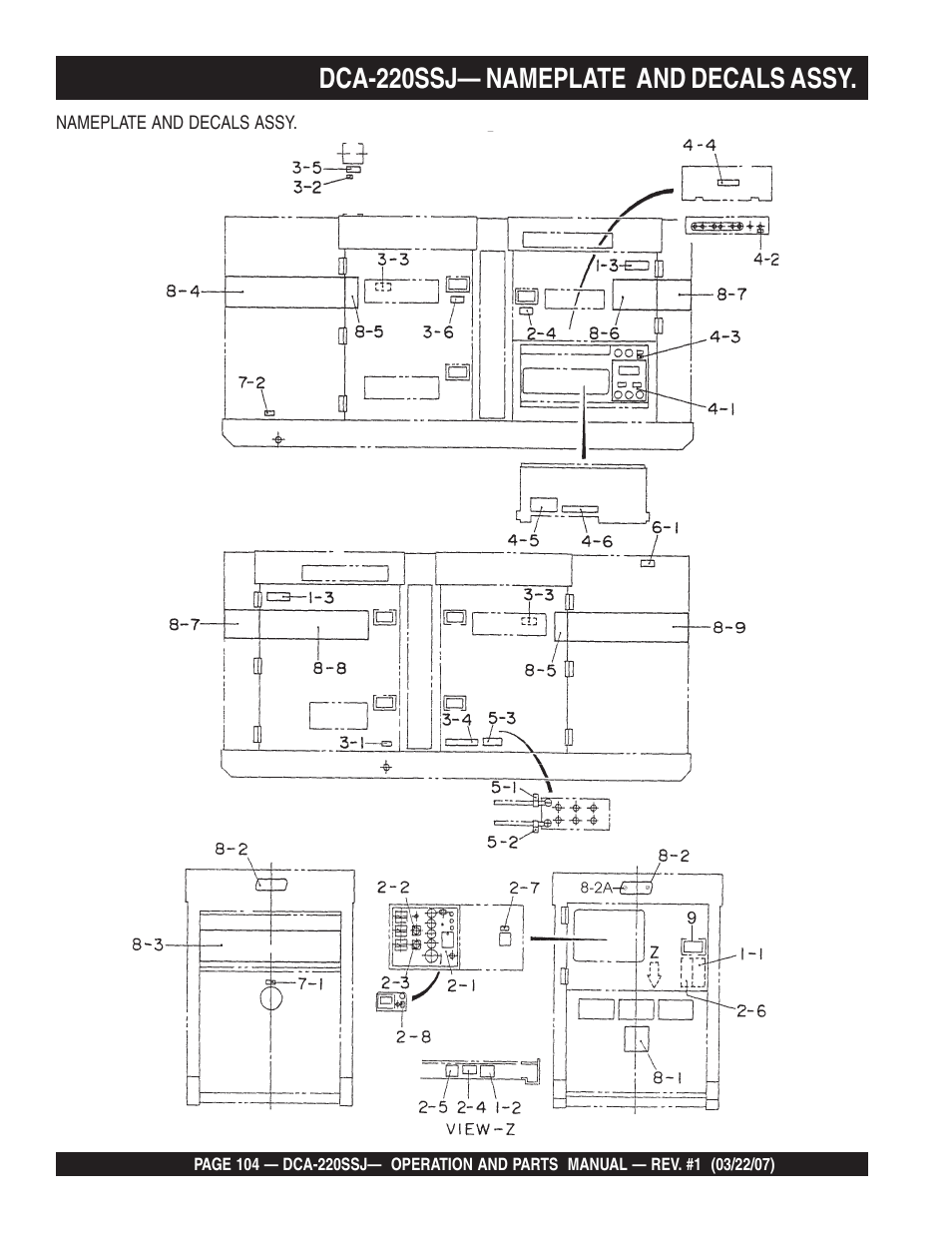 Dca-220ssj— nameplate and decals assy | Multiquip MQPower Whisperwatt Series 60Hz Generator DCA-220SSJ User Manual | Page 104 / 108
