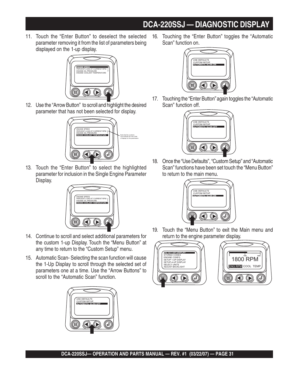 Dca-220ssj — diagnostic display, 1800 rpm | Multiquip MQPower Whisperwatt Series 60Hz Generator DCA-220SSJ User Manual | Page 31 / 108