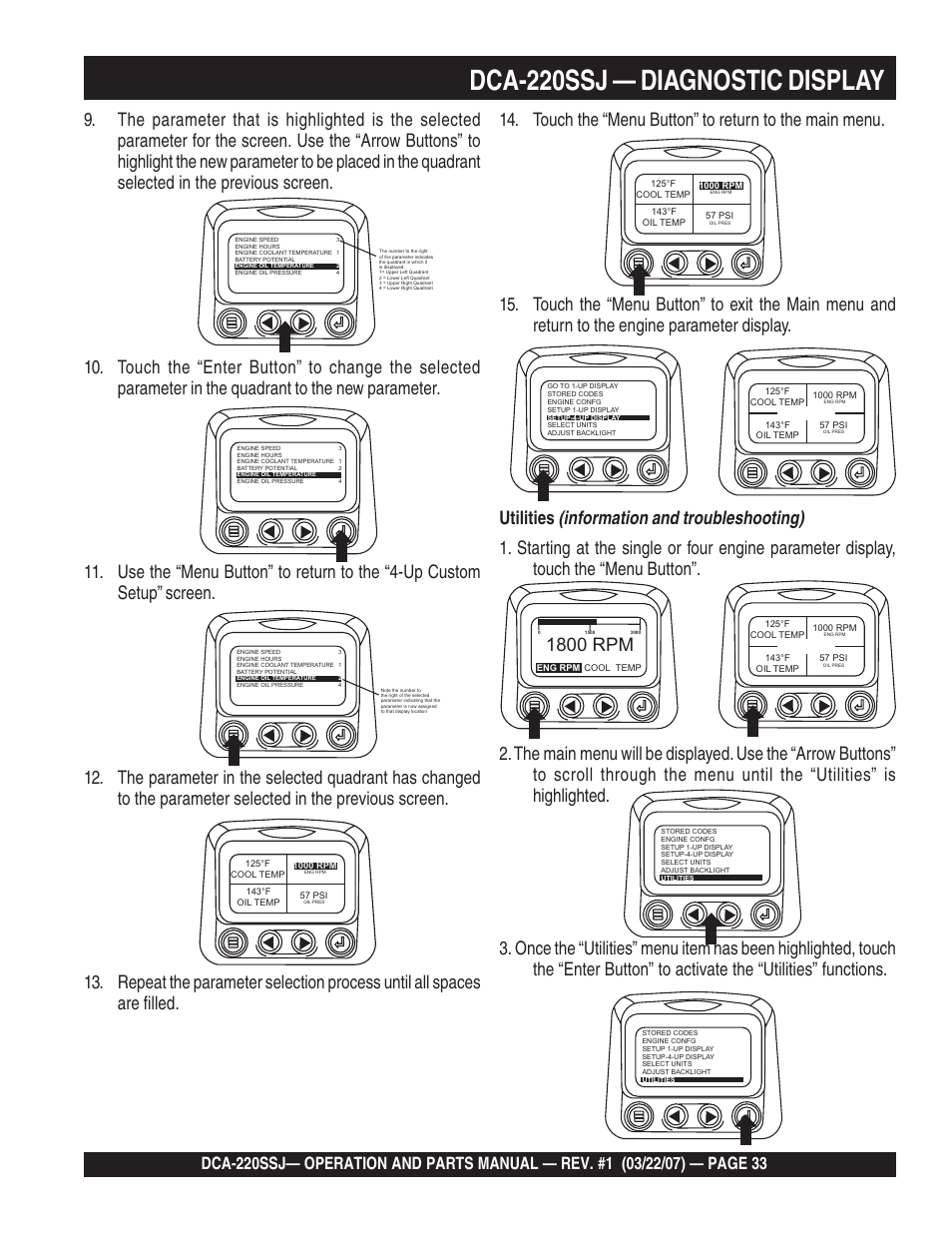Dca-220ssj — diagnostic display, 1800 rpm | Multiquip MQPower Whisperwatt Series 60Hz Generator DCA-220SSJ User Manual | Page 33 / 108