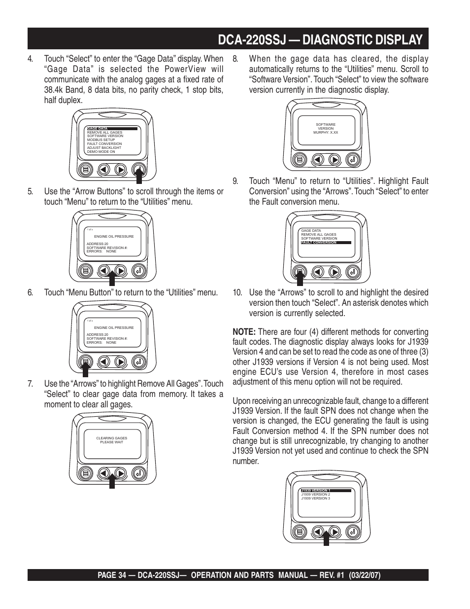 Dca-220ssj — diagnostic display | Multiquip MQPower Whisperwatt Series 60Hz Generator DCA-220SSJ User Manual | Page 34 / 108