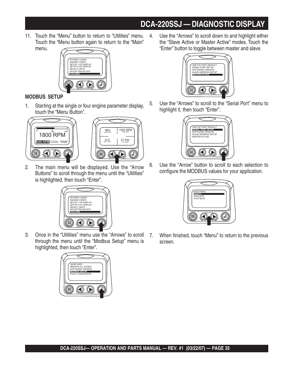 Dca-220ssj — diagnostic display, 1800 rpm | Multiquip MQPower Whisperwatt Series 60Hz Generator DCA-220SSJ User Manual | Page 35 / 108
