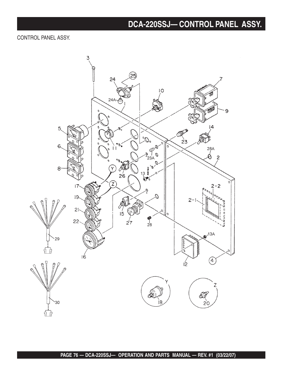 Dca-220ssj— control panel assy | Multiquip MQPower Whisperwatt Series 60Hz Generator DCA-220SSJ User Manual | Page 76 / 108