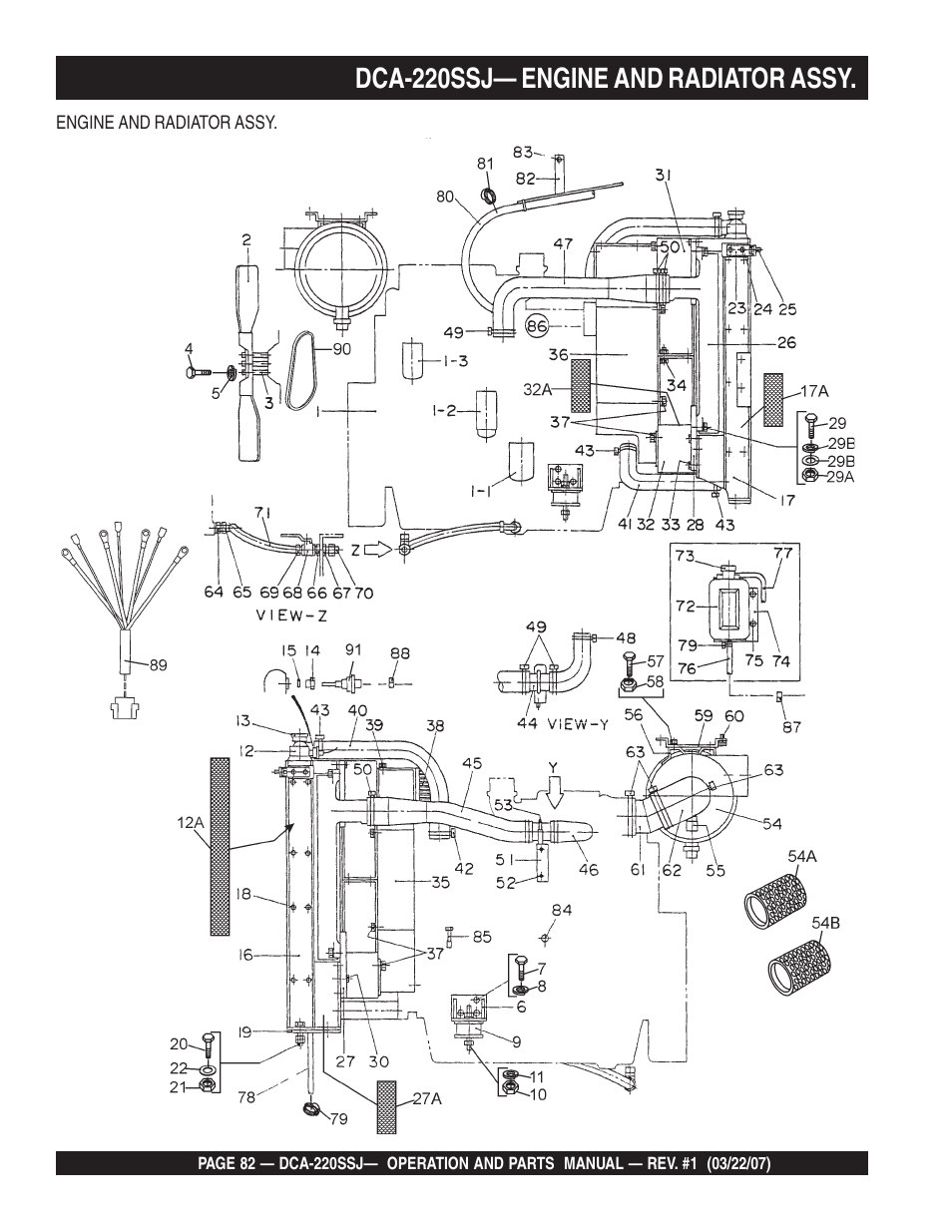 Dca-220ssj— engine and radiator assy | Multiquip MQPower Whisperwatt Series 60Hz Generator DCA-220SSJ User Manual | Page 82 / 108