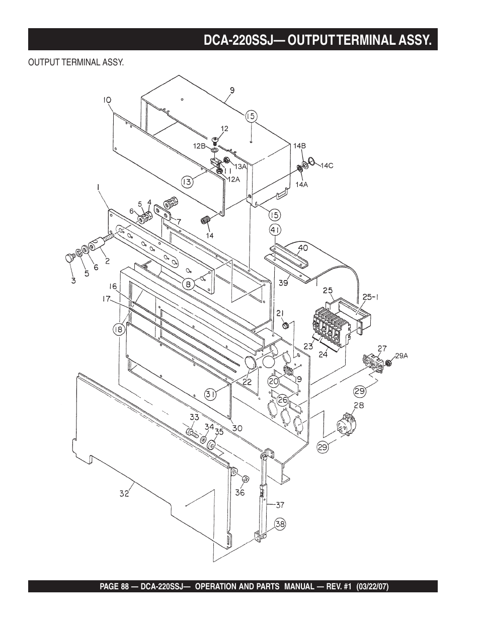 Dca-220ssj— output terminal assy | Multiquip MQPower Whisperwatt Series 60Hz Generator DCA-220SSJ User Manual | Page 88 / 108