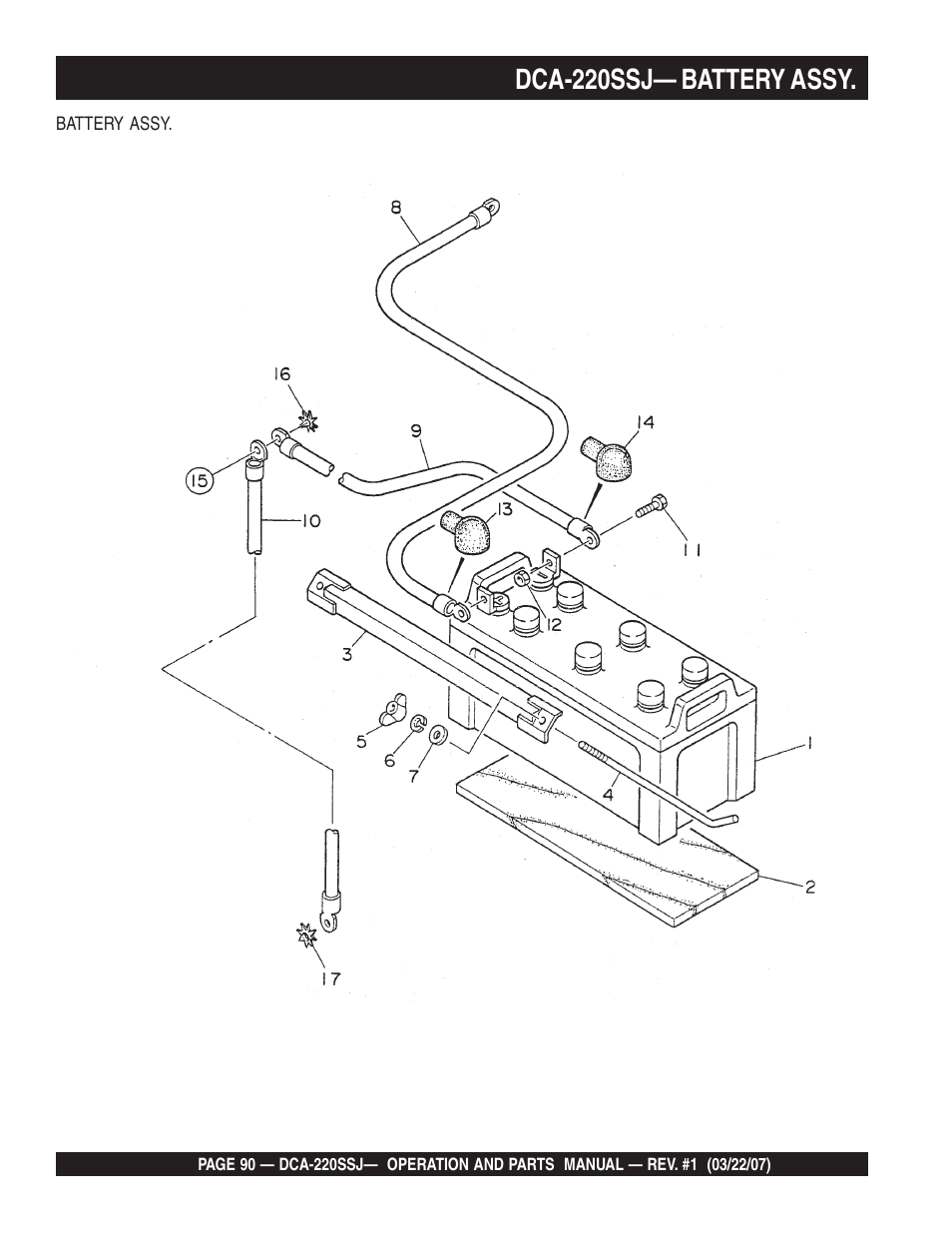 Dca-220ssj— battery assy | Multiquip MQPower Whisperwatt Series 60Hz Generator DCA-220SSJ User Manual | Page 90 / 108