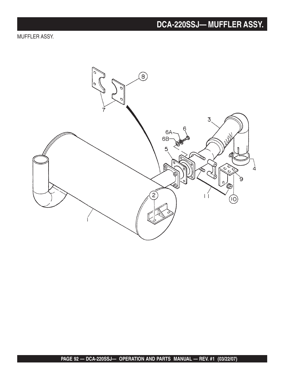 Dca-220ssj— muffler assy | Multiquip MQPower Whisperwatt Series 60Hz Generator DCA-220SSJ User Manual | Page 92 / 108