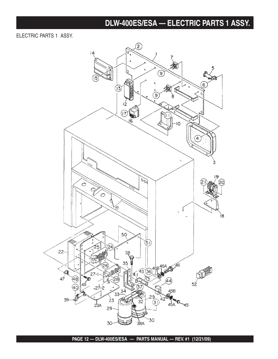 Dlw-400es/esa — electric parts 1 assy | Multiquip Welder/Generator DLW-400ES User Manual | Page 12 / 116