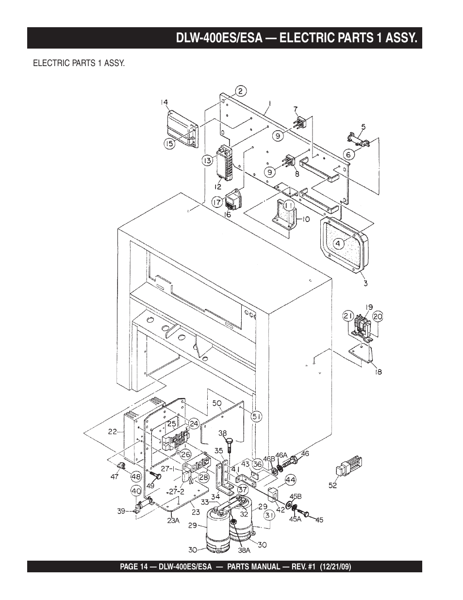 Dlw-400es/esa — electric parts 1 assy | Multiquip Welder/Generator DLW-400ES User Manual | Page 14 / 116