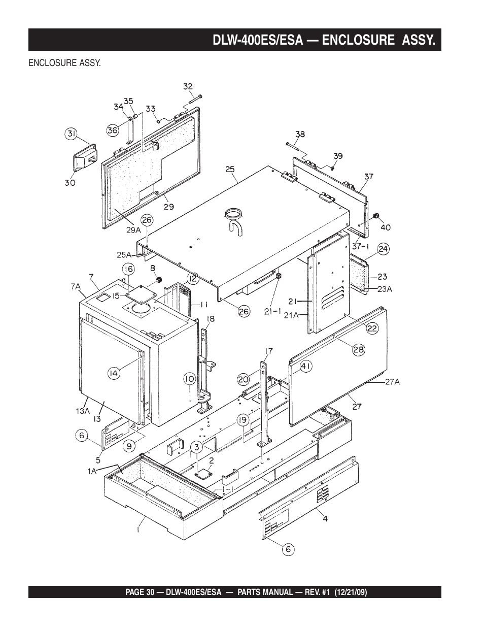 Dlw-400es/esa — enclosure assy | Multiquip Welder/Generator DLW-400ES User Manual | Page 30 / 116