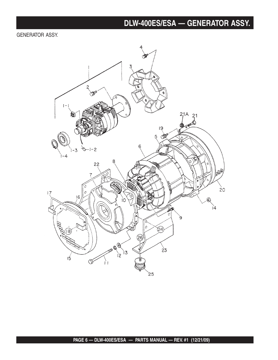Dlw-400es/esa — generator assy | Multiquip Welder/Generator DLW-400ES User Manual | Page 6 / 116