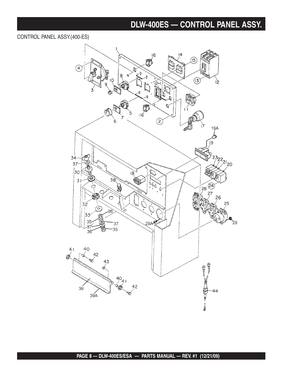 Dlw-400es — control panel assy | Multiquip Welder/Generator DLW-400ES User Manual | Page 8 / 116