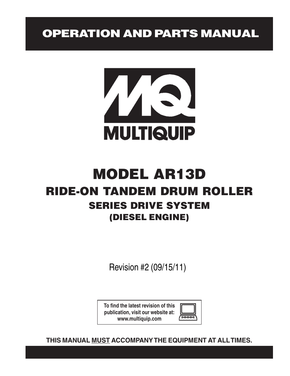 Multiquip RIDE-ON TANDEM DRUM ROLLER AR13D User Manual | 92 pages